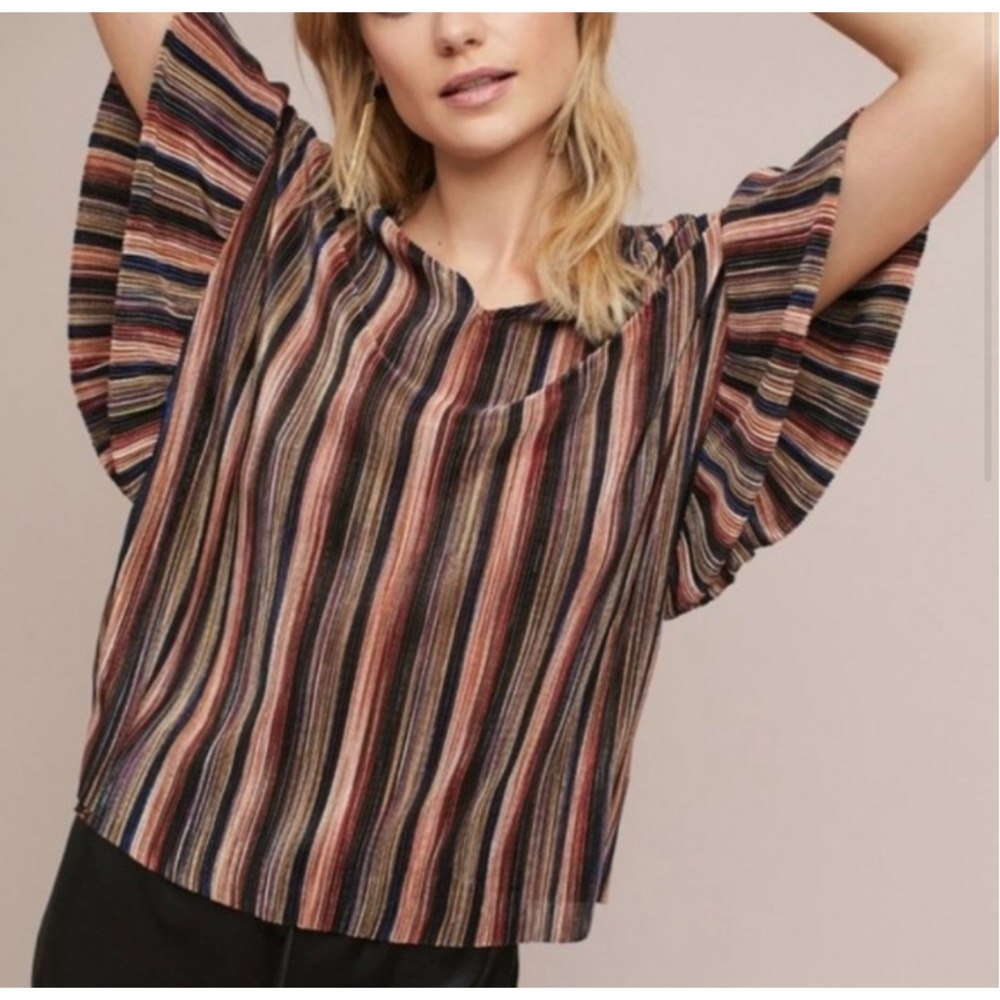 Vanessa Virginia Anthropologie Metallic Stripe Top XS​​​​​